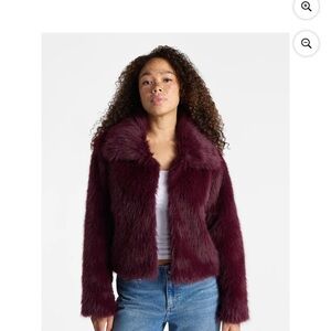 Women's Faux Fur Jacket - Burgundy